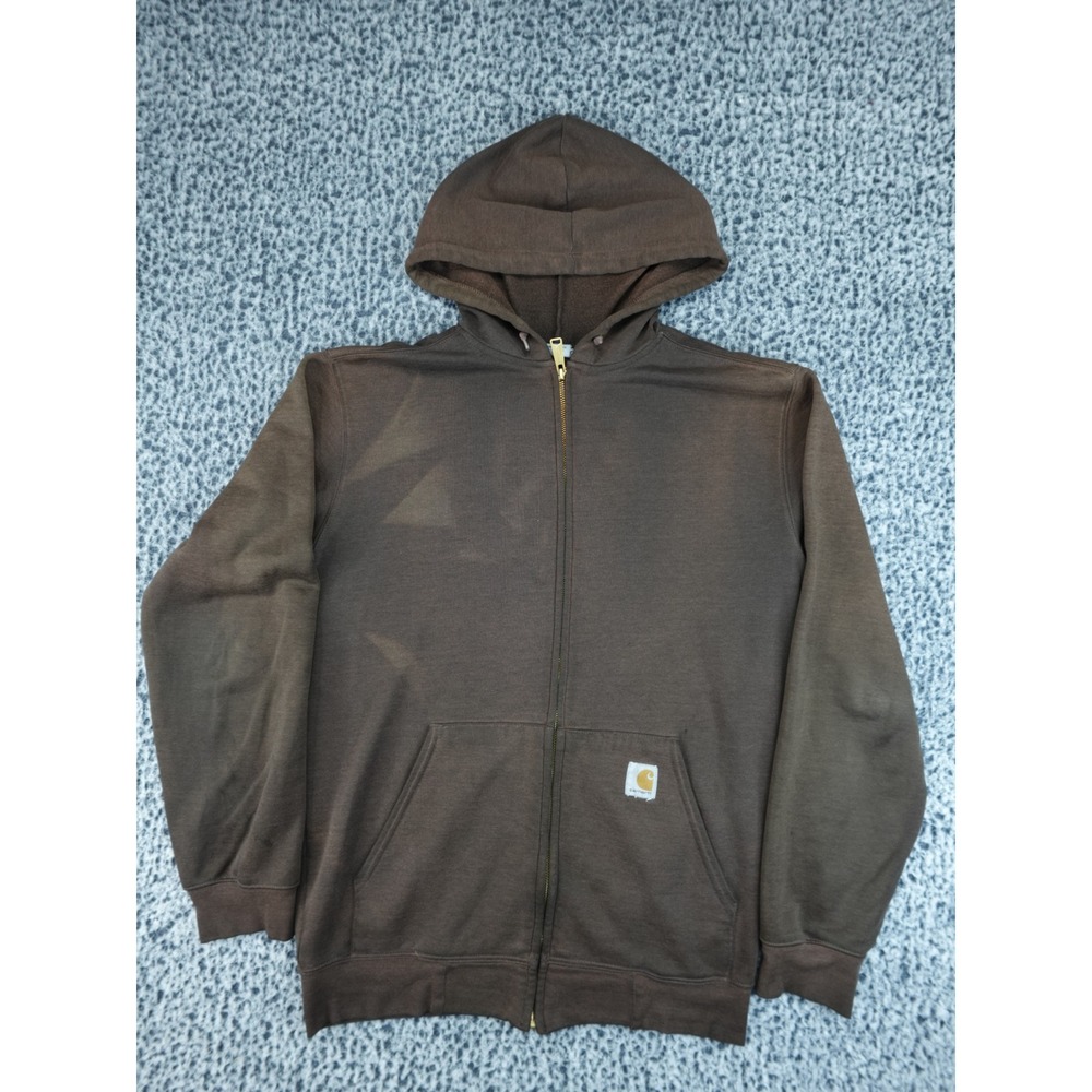 Carhartt Full Zip Hoodie Mens Small Brown Sun Faded Workwear Sweatshirt